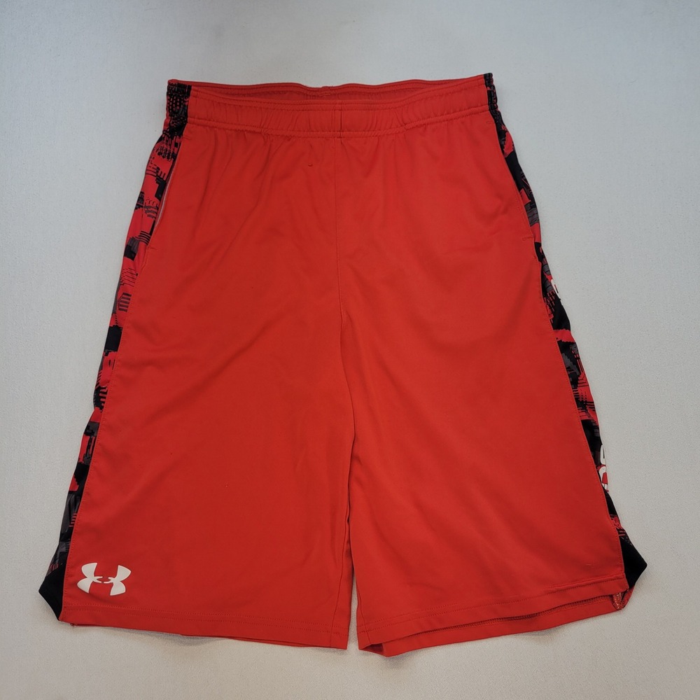 Under Armour Basketball Shorts Kids Youth YXL Red Athletic Side Stripe Loose Fit